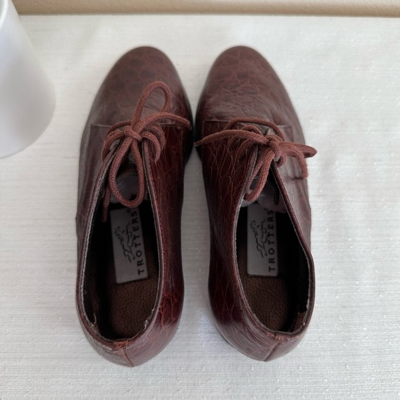 New Trotters Jill Brown Croc Texture Leather Ankle Vintage Booties Women’s 5.5W - Picture 8 of 13